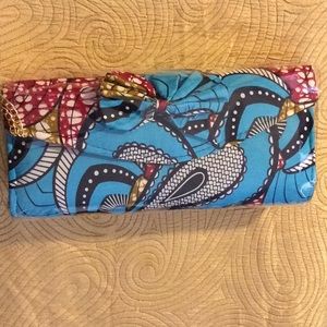 New Authentic blue /burgundy African print clutch